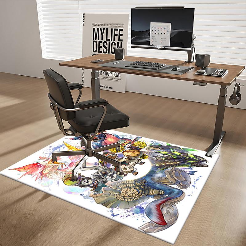 1pc Anime Cat & Dragon Chair Mat: Cute Cartoon Design, Non-Slip Carpet for Office, Home Decor - Perfect Gift for Anime Lovers!Y020