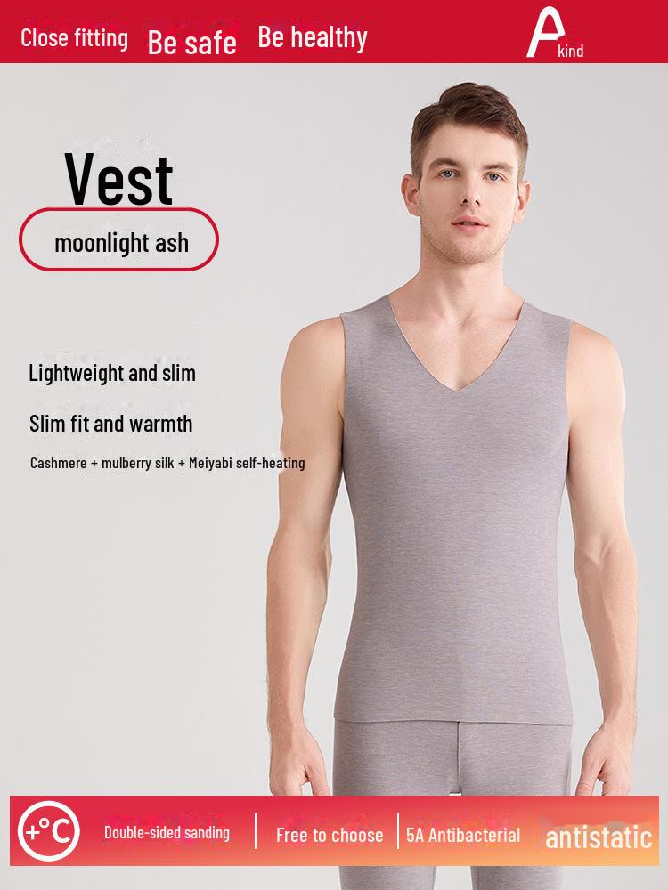 Термобелье унисекс из немецкой шерсти: Бесшовный утепленный жилет из шелка и кашемира, плюс бархат, плотный и теплый для осени и зимы.