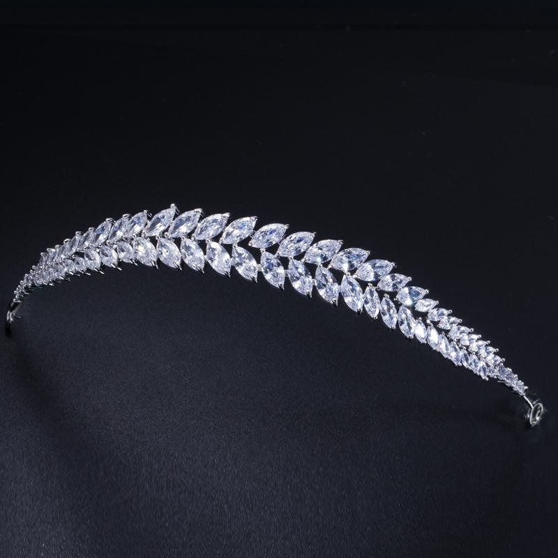 CMM Блестящий кубический цирконий в форме листа Свадебные аксессуары для волос Тиара Корона