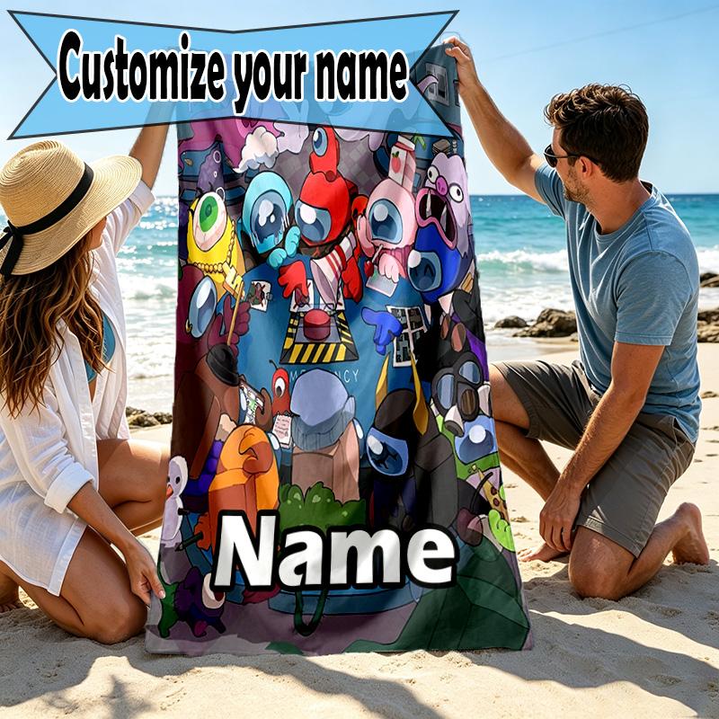 Custom Name Personalized Among Us Print Beach Towel, for Trip Camping Beach Party Home Decor, Birthday Gift for Family & Friends