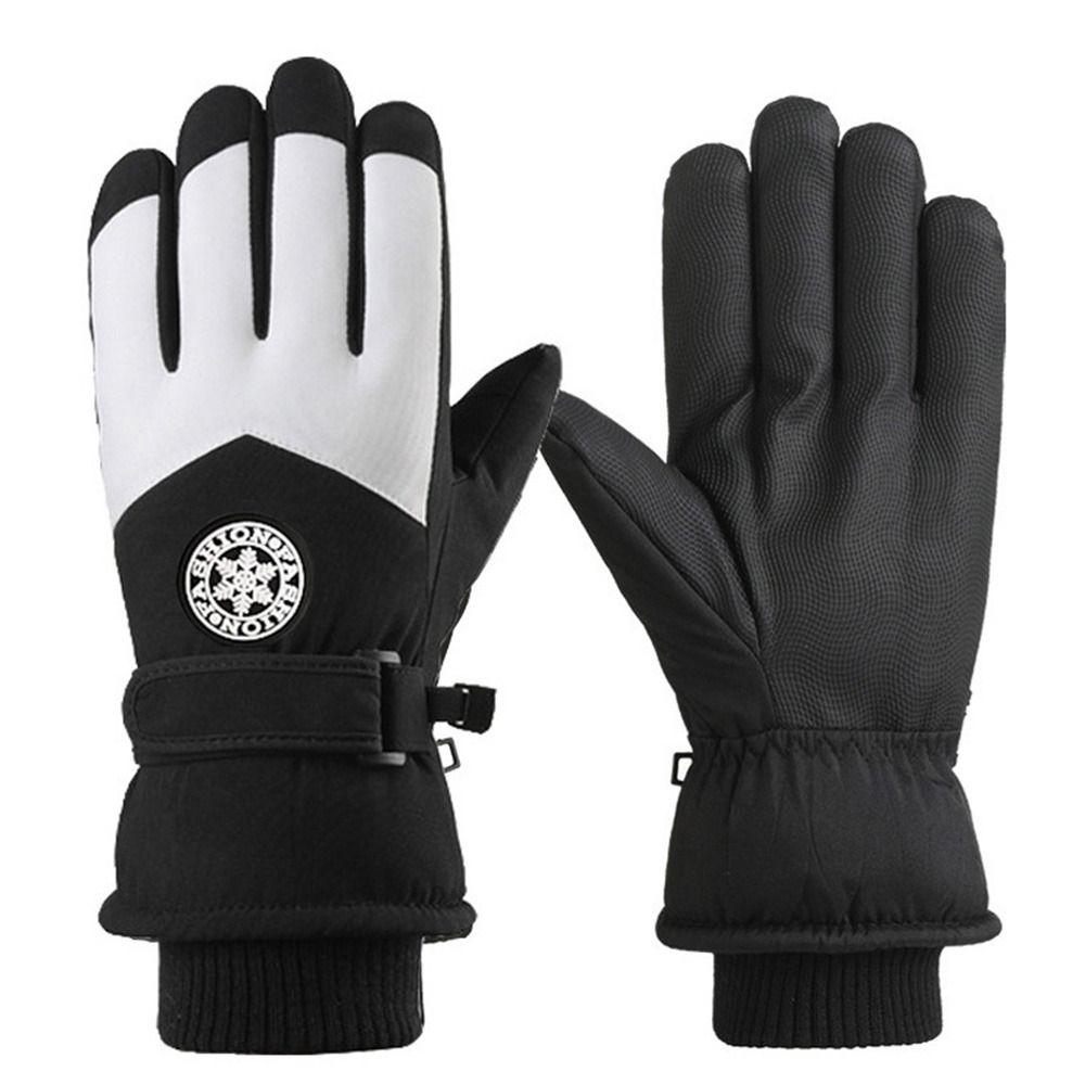 PU Leather Winter Cycling Gloves Fleece Lining Non-Slip Gloves Waterproof Gloves For Women Man