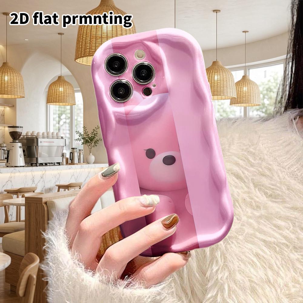 Phone case: 2D flat design suitable for iPhone 18 17 16 15 14 13 Pro, couple style, pink bear, Christmas and Halloween gifts