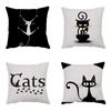 Cartoon Cat Print Pillowcase 45*45cm Modern Simple Decorative Pillowcase Office Sofa Seat Bedroom Home Decoration Cushion Cover