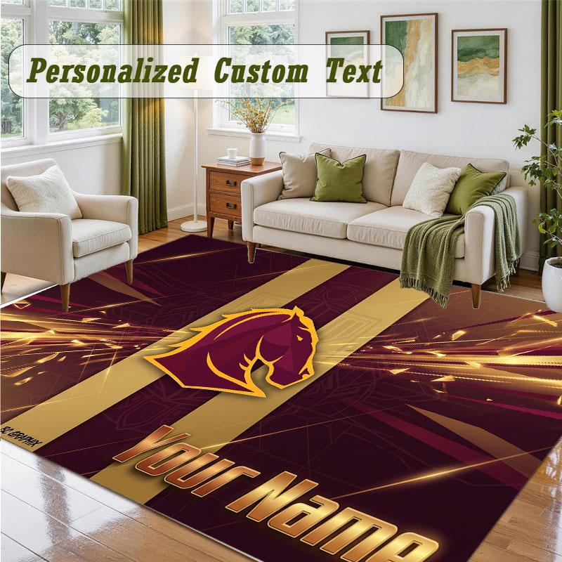 Crystal Velvet Square Rug Custom NameBrisbane Broncos Pattern Non Slip Home Floor Decor Rug