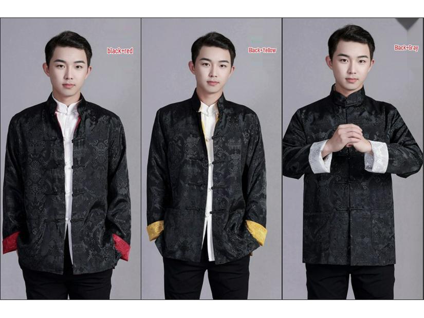 Мужской двусторонний пиджак тан - Ханфу с длинным рукавом для весны и осени