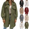 Women's Fashionable Solid Color Long Sleeved Lapel Button Plush Warm Loose Jacket