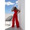 Solid Color Sleeveless Off-Shoulder Halter Neck Wrap Waist Jumpsuit Women 2025 Wide Leg Elegant Office Chic