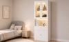 Glass display cabinet, bookcase, office cabinet, with RGB multicolor dimmable LED strips, controllable via smartphone app, white, 70 × 35 × 180 cm