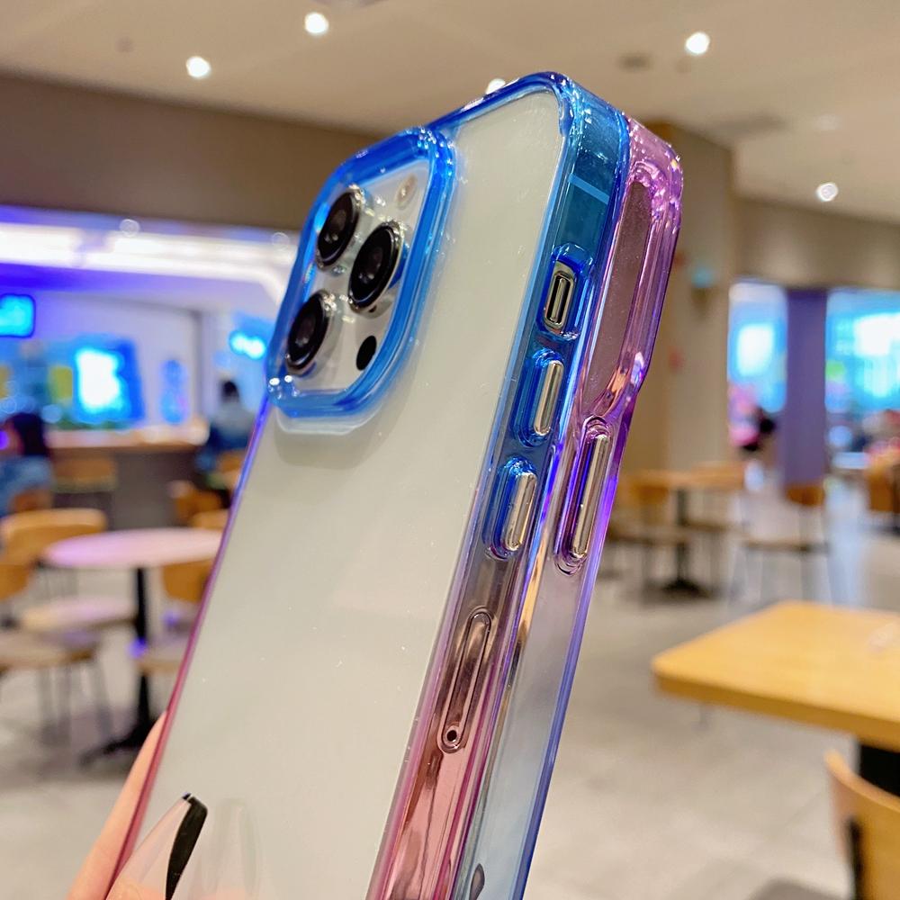Ремешок через плечо с градиентом, прозрачный акриловый чехол для Iphone 14 13 12 11 Pro Max, мягкий чехол из ТПУ с краями и веревочным ремешком