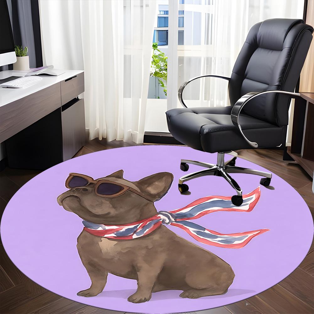1pc Pug, Sunglasses Office Round Rug, Non-slip, Soft and Durable Office Rug for Interior Decoration, Perfect for Office, Beautiful Decoration yy260323