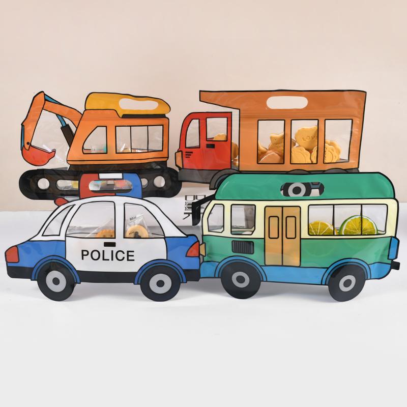 10 шт. строительный грузовик конфеты подарочный пакет полицейская машина экскаватор печенье закуски сумки на молнии детский день рождения сувениры декор поставки