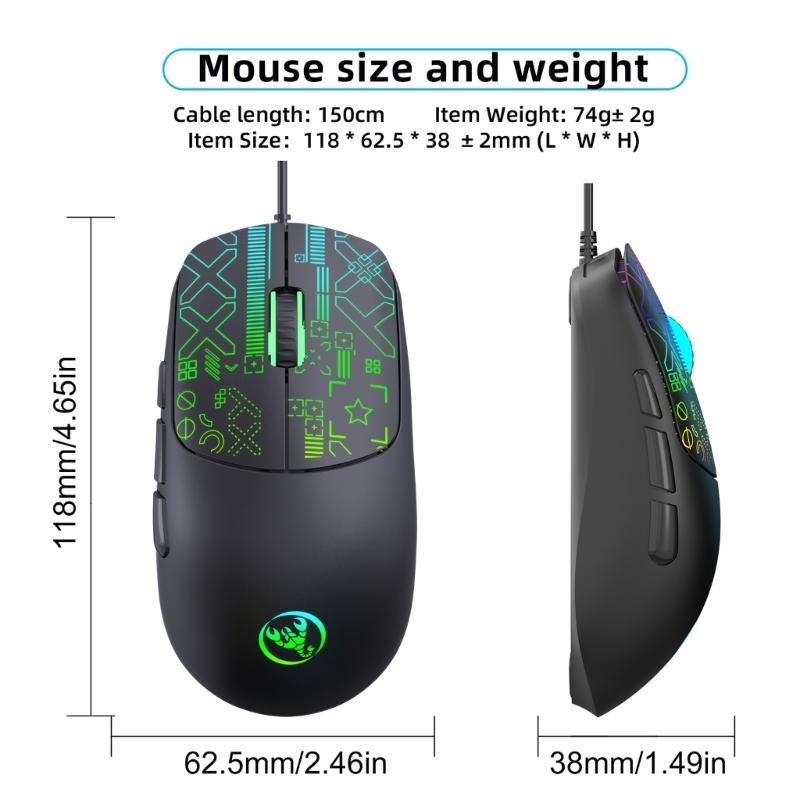 6 Button RGBs Illuminates Corded Mouse 3600DPI Precisions Tracking For Gaming Office Use With AntiSlip Scroll Wheel