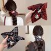 1pcs College Style Red Checkered Square Scarf with Large Intestine Headband, Women's Meatball Head Low Ponytail Square Headband Accessory.