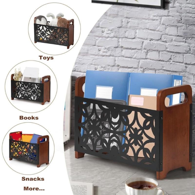 Multifunctional Floor Standing Storage Rack for Books Magazines Newspapers Wooden Organizer Elegant Home Decoration