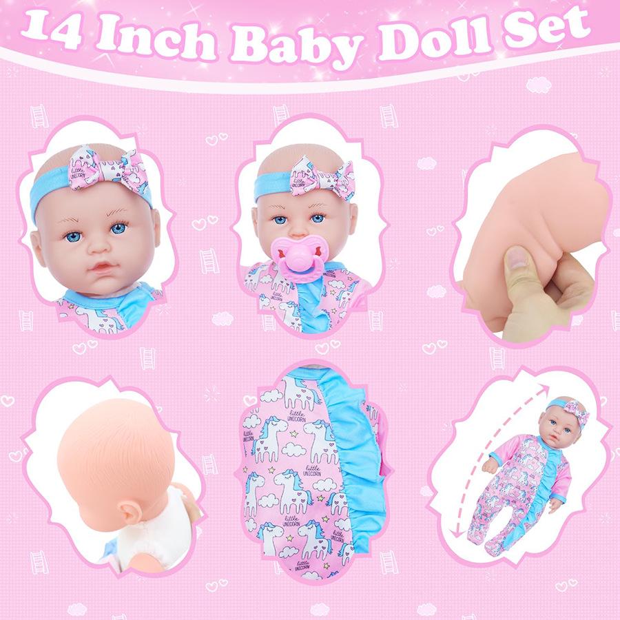 14-inch Baby Soothing Doll Set - Children's Early Education Soft Cotton Body Doll