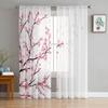 Spring Cherry Blossom Tulle Curtains for Living Room Bedroom Decoration Modern Chiffon Sheer Voile Kitchen Window Curtain