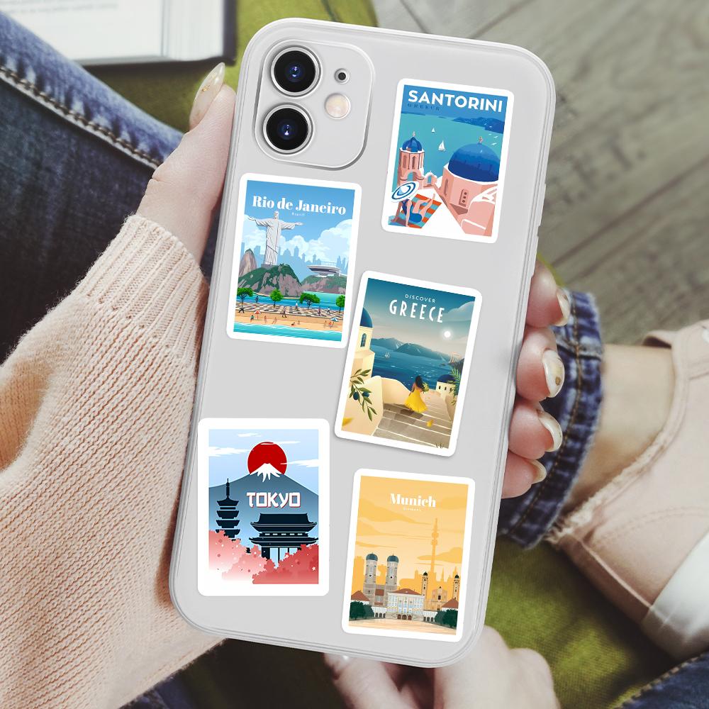 Наклейки Famous City World Travel Пейзажи DIY Детские Игрушки Подарок Декоративная Наклейка Для Дневника Скрапбукинга Ноутбука Багажа Водонепроницаемые