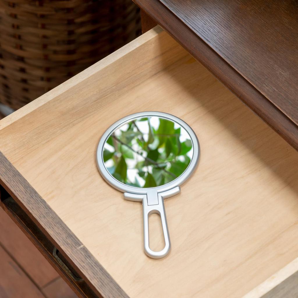 Napure a stand and hand mirror that reflects your true skin in A great Day Mirror, tone, silver. Mother's gift.