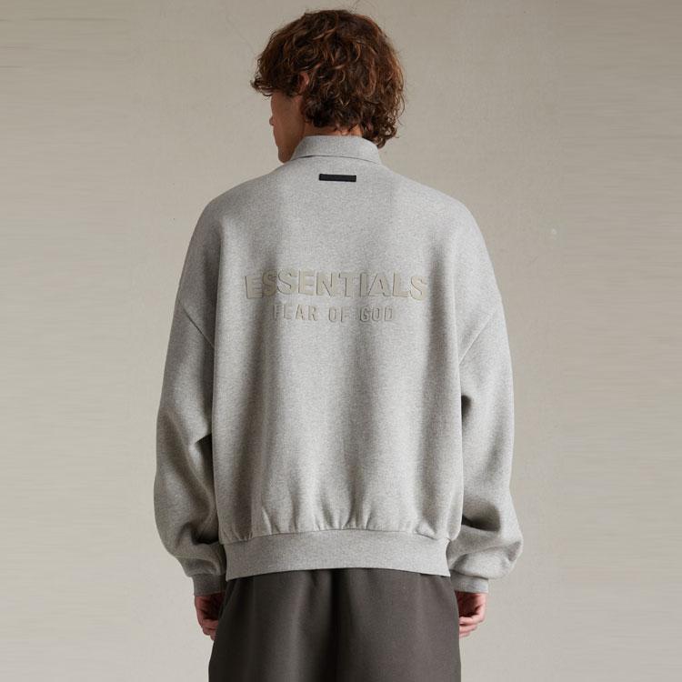 Fear of God Рубашка-поло Essentials с длинными рукавами Dark Heather Oatmeal Мужские топы Серые 192SP244393F