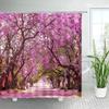 Autumn Forest Landscape Shower Curtain Maple Trees Road Plants Fallen Leaves Rural Scenery Wall Hanging Bathroom Decor Curtain