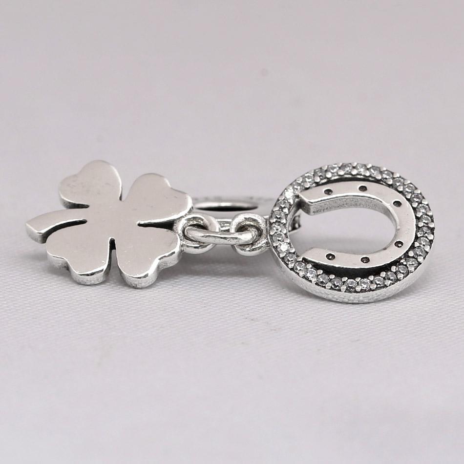Original Four-Leaf Clover &The Horseshoe Lucky Day Pendant Bead Fit 925 Sterling Silver Bead Charm Fashion Bracelet Diy Jewelry