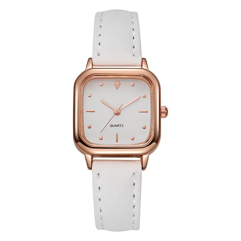 Simple Casual Quartz Watch Women Ins Inspired Square Shape Wristwatch Leather Band Watches