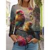 Женская футболка с милой птицей и 3D-принтом, модный длинный рукав, круглый вырез, обычный топ, праздничный выходной, синий, весенне-осенний наряд