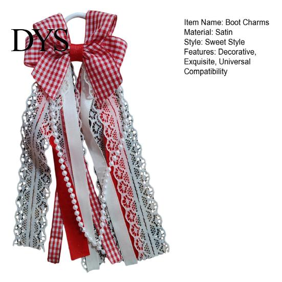 Boho Boot Embellishments 1 Pair Ribbon Bow Charms, Plaid Cowboy Charms Western Accessories with Faux Pearls Lace Ribbons, Women Boots for Cowgirl