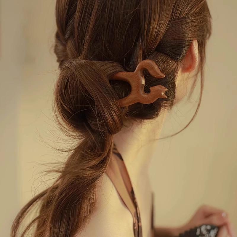 Wooden Hair Stick U-Shaped Hair Fork Cat Butterfly Chinese Style Hairpin Headwear Girl Hair Accessories