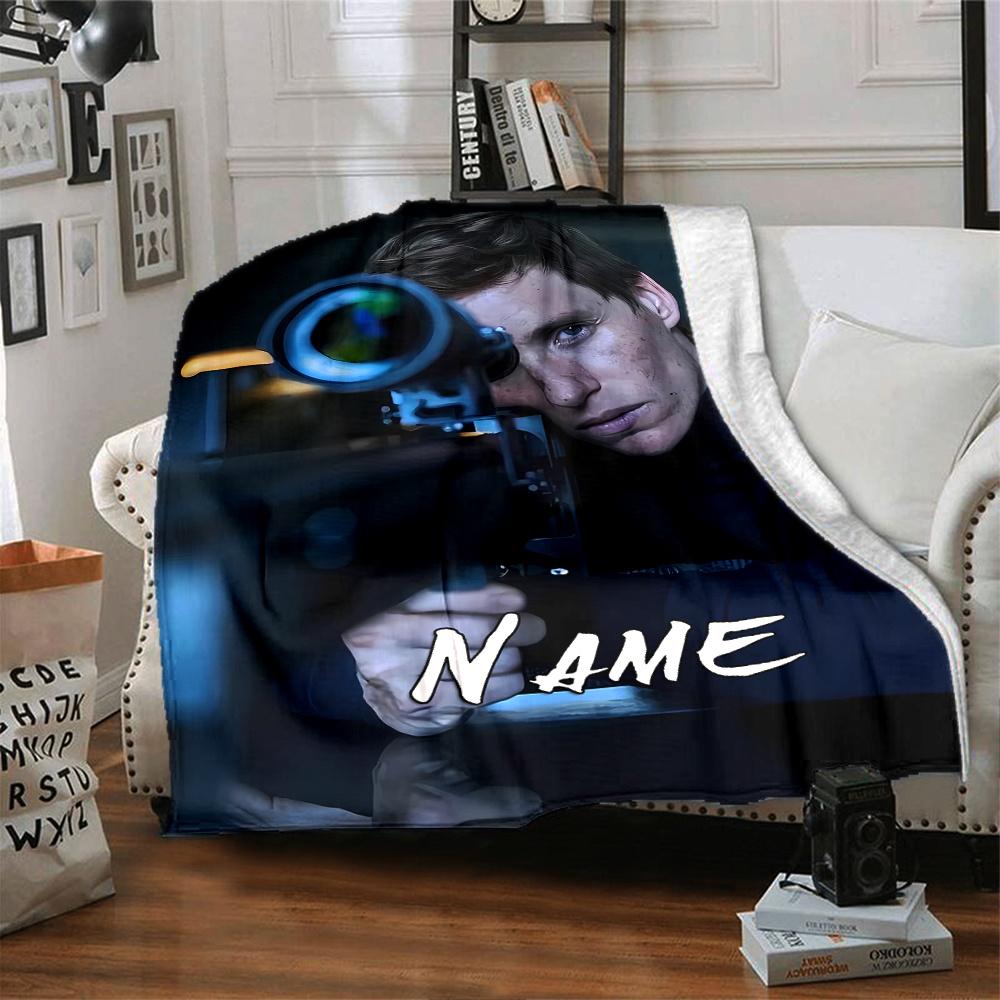 Sniper Aim Flannel Blanket With Customizable Name Soft And Comfortable Shawl Blanket For All Seasons Suitable For Home Travel Camping Office