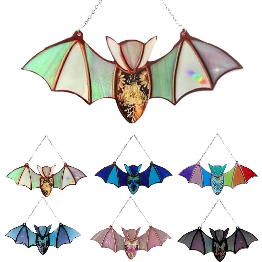 Halloween Bat Stained Glass Suncatcher Window Hanging Acrylic Wall Art Decor