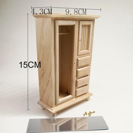 Многофункциональный шкаф для кукольного домика Solid Scale 1:12 украшений для главной спальни, кукольный домик, деревянный зеркальный шкаф для детей