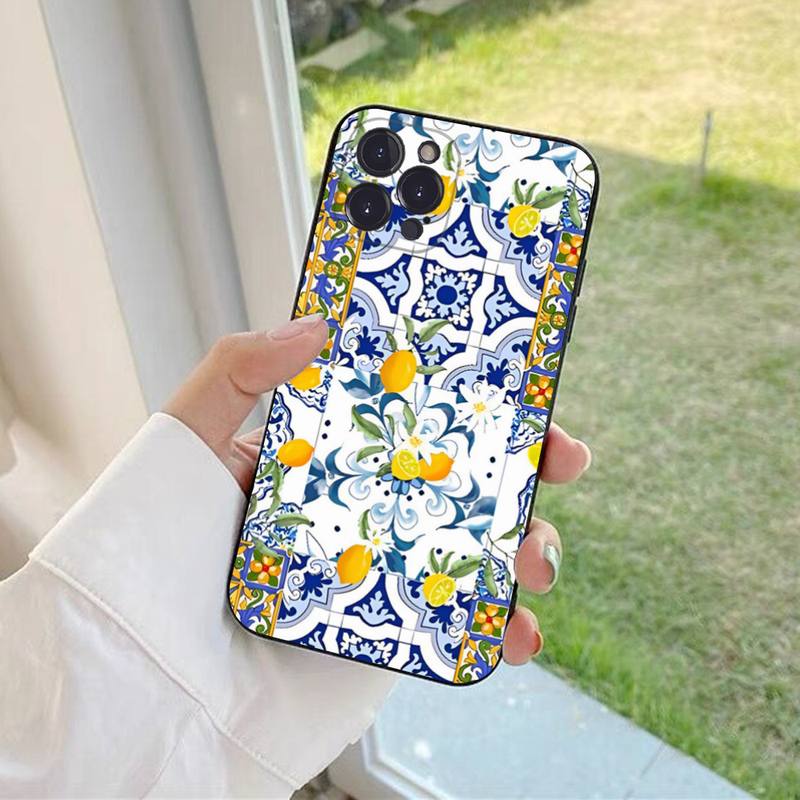 Mediterranean Lemon Phone Case For iPhone 6 7 8 Plus 11 12 13 14 Pro SE 2020 MAX Mini X XS XR Back Funda Cover