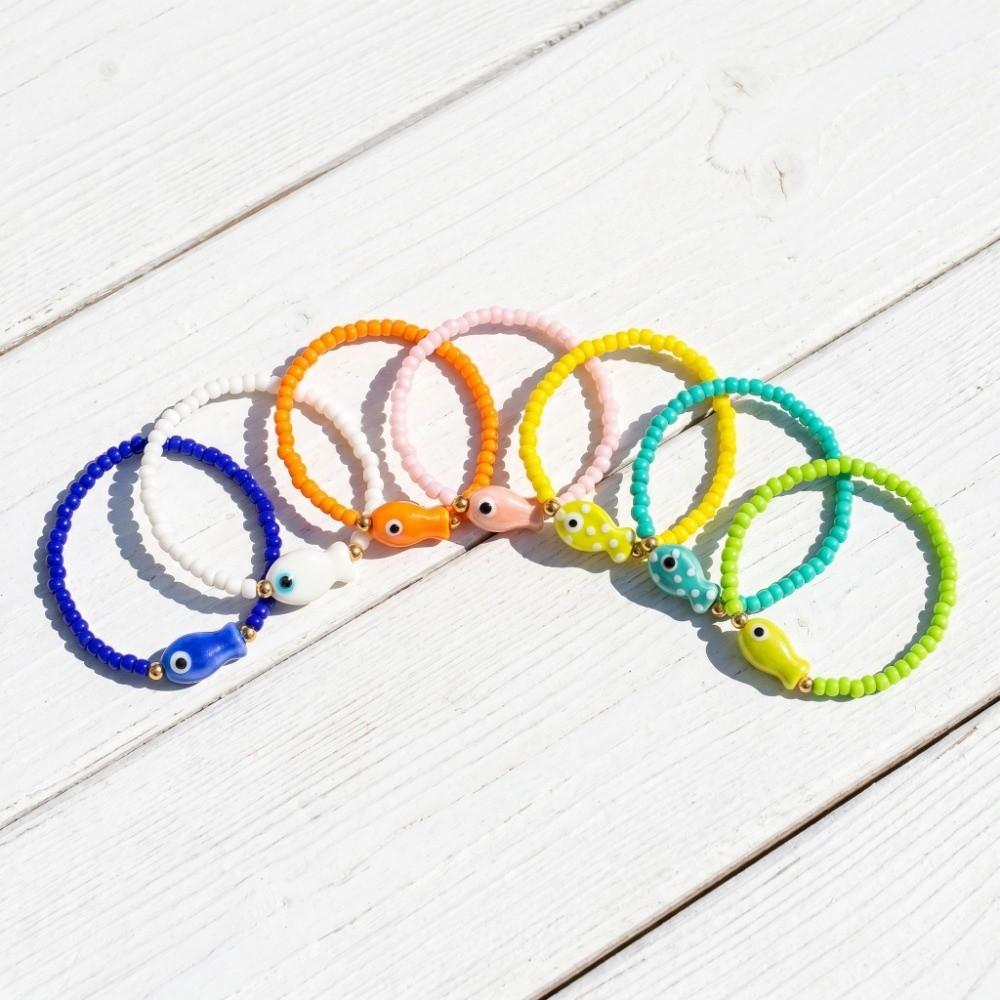 Sea Series Fish Pendant Bracelet Colorful Beach Bangle Retro Polka Dot Bead Bracelet Summer