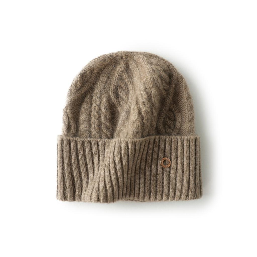 Pure cashmere retro twist pattern hat women's autumn and winter versatile knitted warm ear protection bag head cold hat solid color