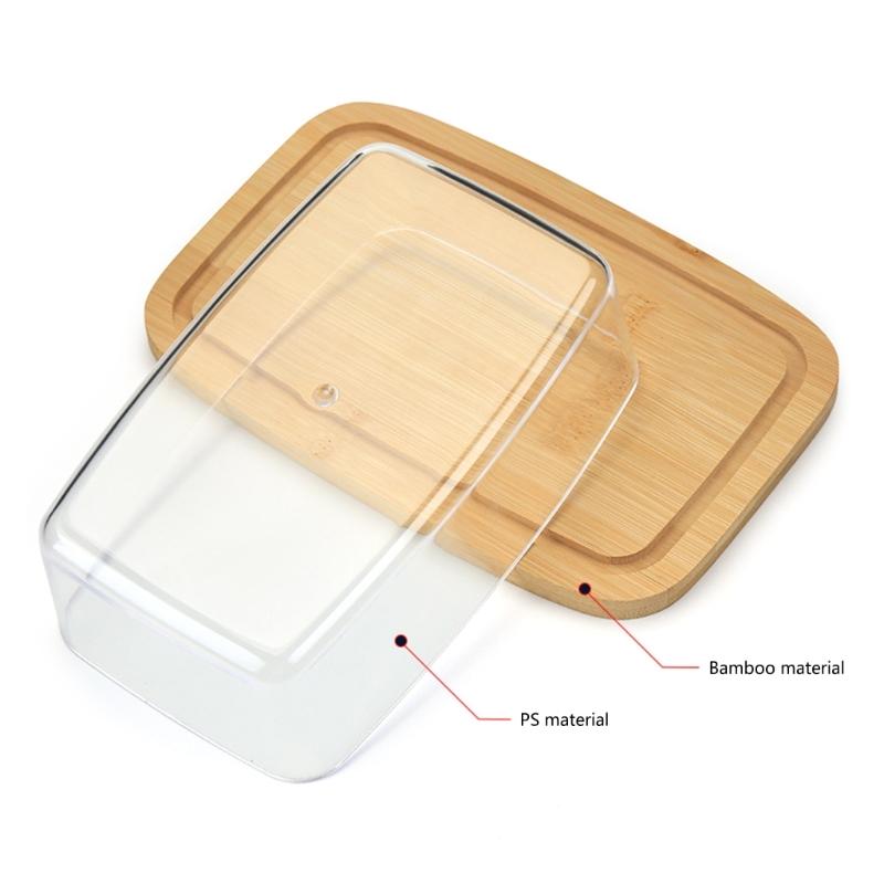 Герметичная масленка с пластиковой крышкой Прямоугольный контейнер для масла для столешницы и холодильника Бамбуковый поднос для хранения масла