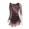 Girls Lyrical Dance Dress Round Neck Asymmetrical Split Shiny Rhinestones Contrast Color Figure Skating Gymnastics Gown