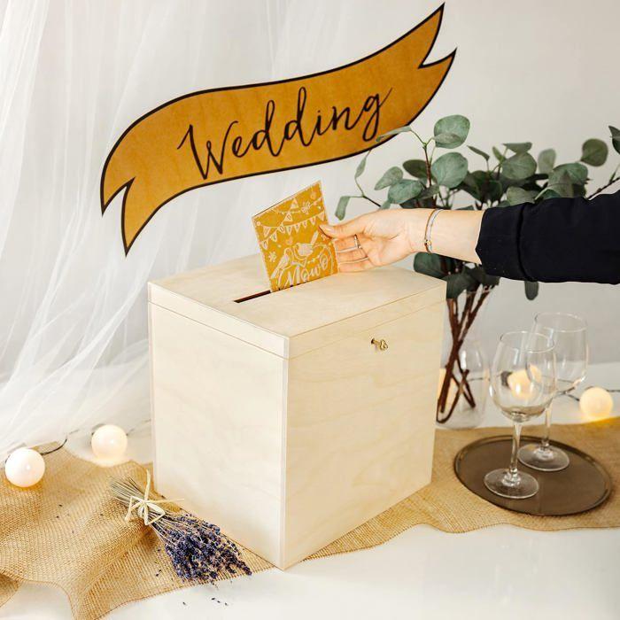 Boite Bois Enveloppes Naturel - CREATIVE DECO - Urne Mariage - Boite a Souvenirs Lettres
