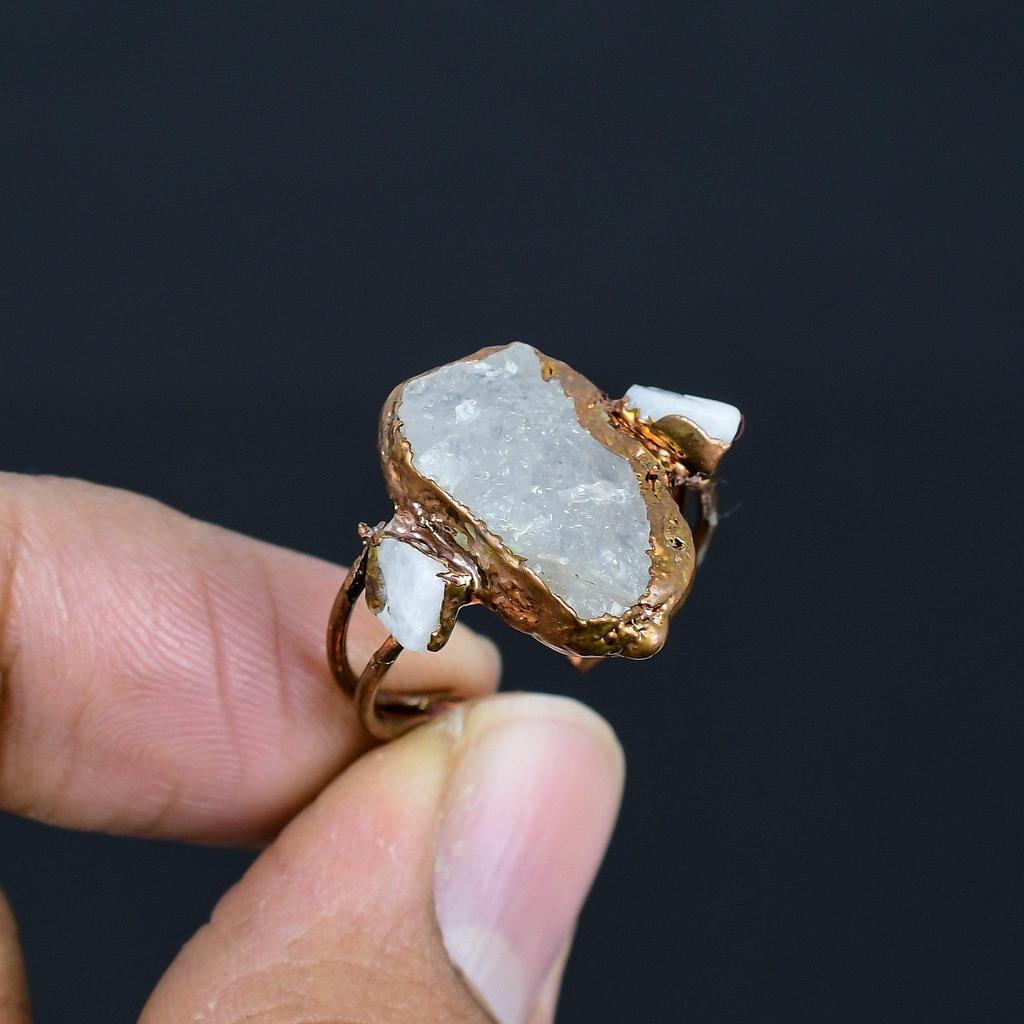 Clear Quartz Handmade Gemstone Ring, Copper Electroformed Ring Antique Jewelry, Adjustable Ring Engagement Gift