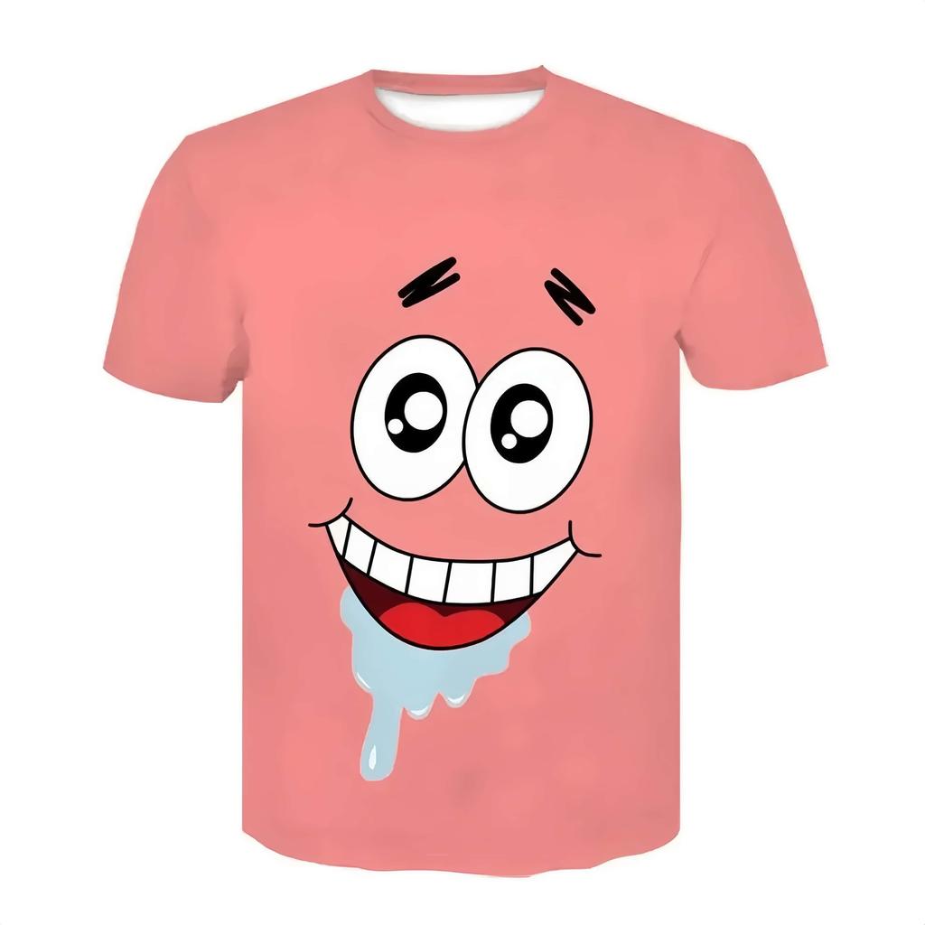 SpongeBob 3D Summer Short Sleeve Harajuku Round Neck Hip Hop Casual Kids Men Women Tshirt Adult Children's Parent Child T shirts