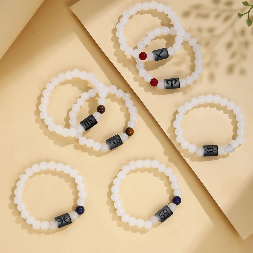 12 Constellation Natural Stone Beads Bracelets For Men Women Zodiac Signs Bracelet Aries Taurus Virgo