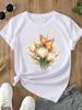 (Asian Size) Feather Trend Cute Print O-neck Short Sleeve T-shirts Fashion  Casual Women's Top T Female Clothing  Graphic Tee