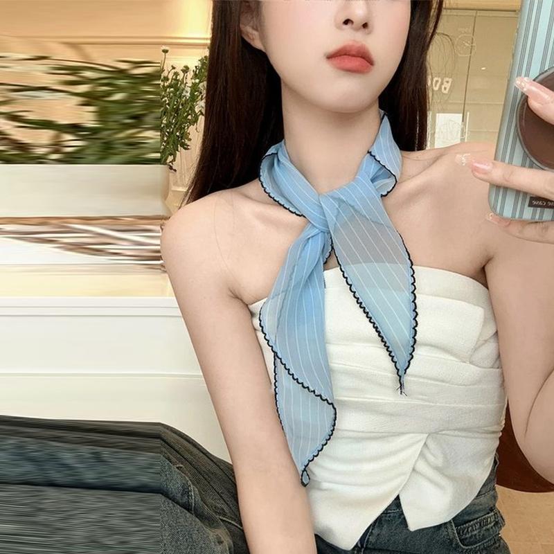 Korean Sweet Neckerchief Polka Dot Headband Turban Fashion Fresh Small Scarf Thin Striped Triangular Hair Band Girls Headscarf