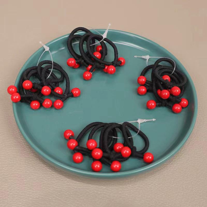 10 шт. детские высокие эластичные резинки для девочек красные бобы держатели для хвостиков веревки для волос резинки для волос милые аксессуары для волос