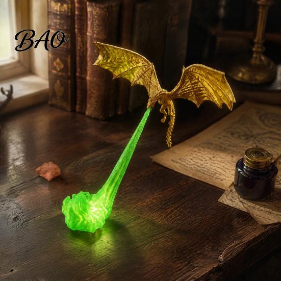 3D Printed Mythical Creature Fire-Breathing Fantasy Dragon Shelf Decor, Flying Nook Bookshelf Light, Black Design Desktop Ornament for Collectors with