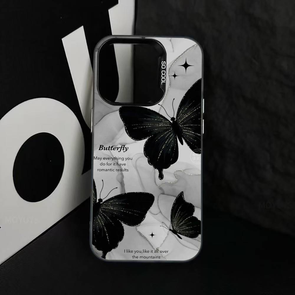 Dark Butterfly Series Phone Case For iPhone 17,16,15,14,13,12,11 Plus,Pro Max,XS,Colorful Silver Black Cover