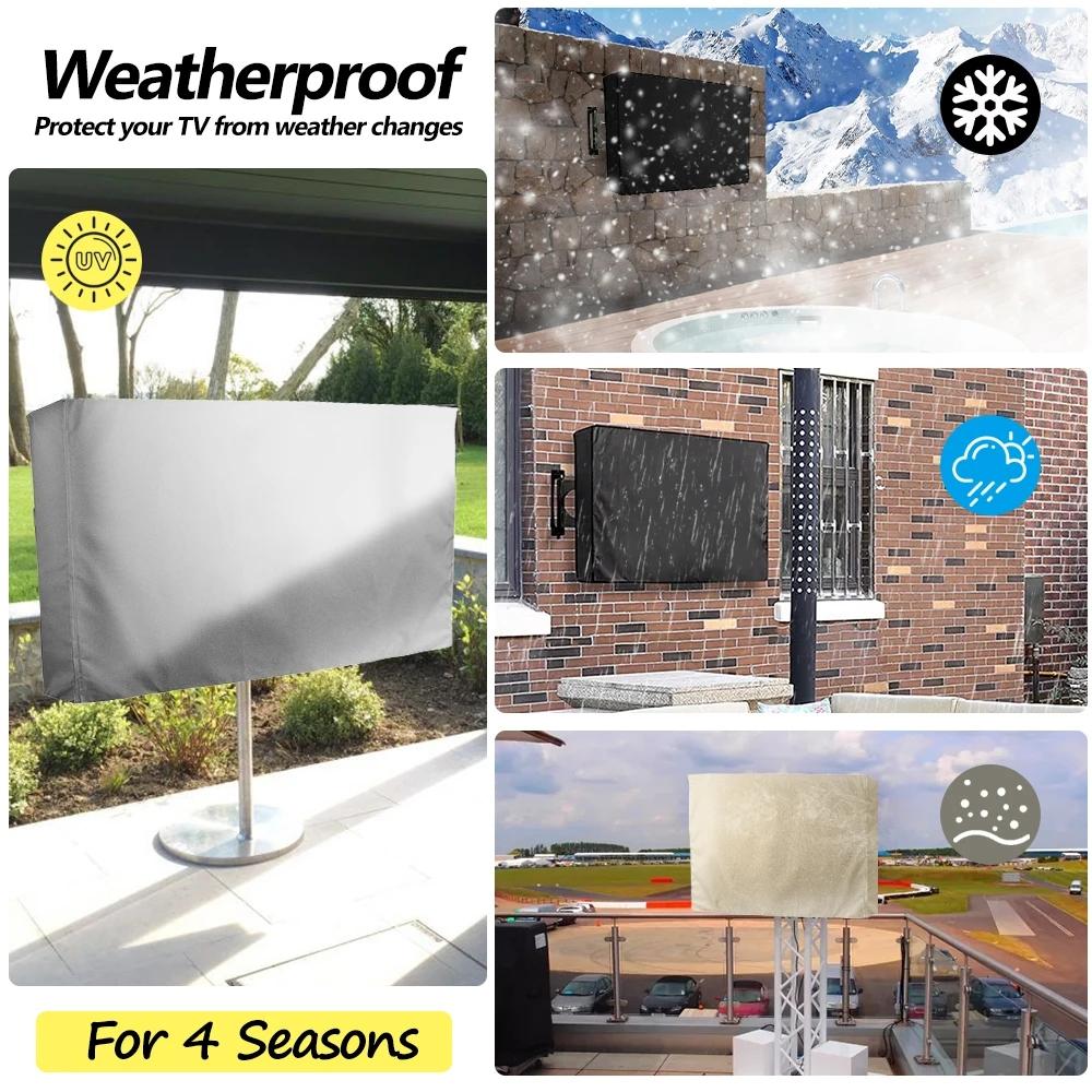 1 шт. Черный водонепроницаемый чехол для телевизора для использования на открытом воздухе - Прочная ткань, застежка на шнурке, совместим с большинством креплений и подставок