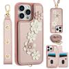 Кошелек-сумка через плечо с отделениями для карт, кожаный чехол для iPhone 15 16 Pro Max 14 13 12 11 XR XS 7 8 Plus SE 2022, чехол с 3D-цветком и ремешком на запястье
