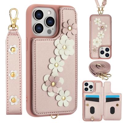Кошелек-сумка через плечо с отделениями для карт, кожаный чехол для iPhone 15 16 Pro Max 14 13 12 11 XR XS 7 8 Plus SE 2022, чехол с 3D-цветком и ремешком на запястье