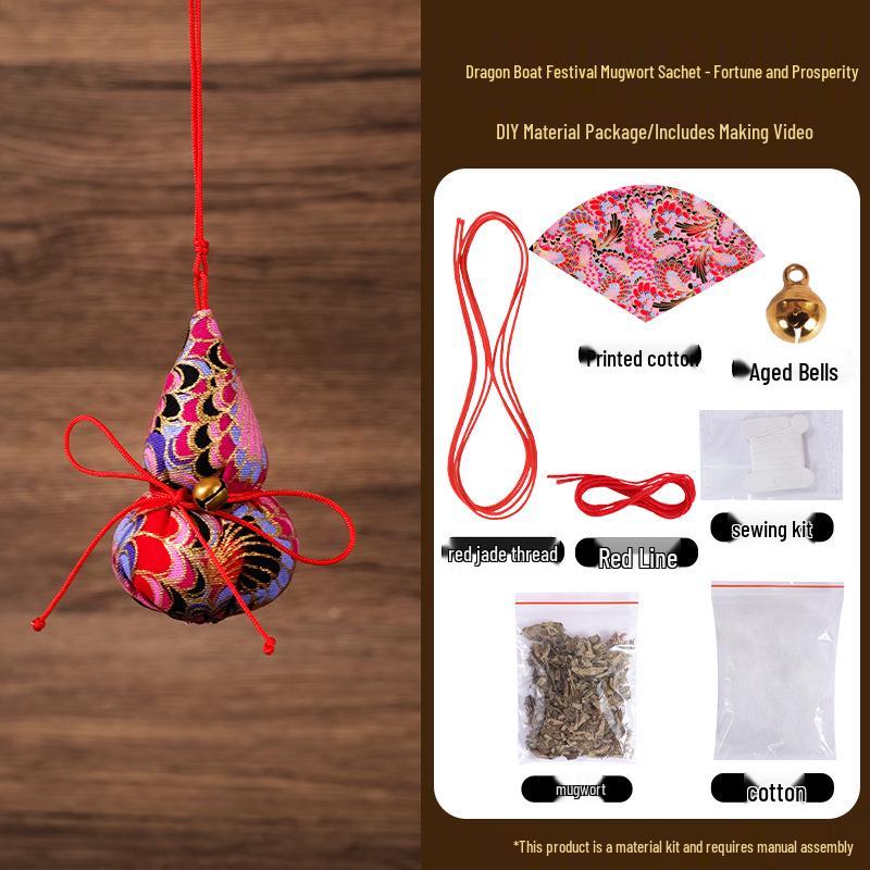 Dragon Boat Festival DIY Mugwort Mosquito Repellent Sachet Kit - Triangular Zongzi Pendant Gift